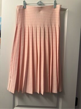 Aleeza Paris Orange and Cream Pleated Knit Midi Skirt